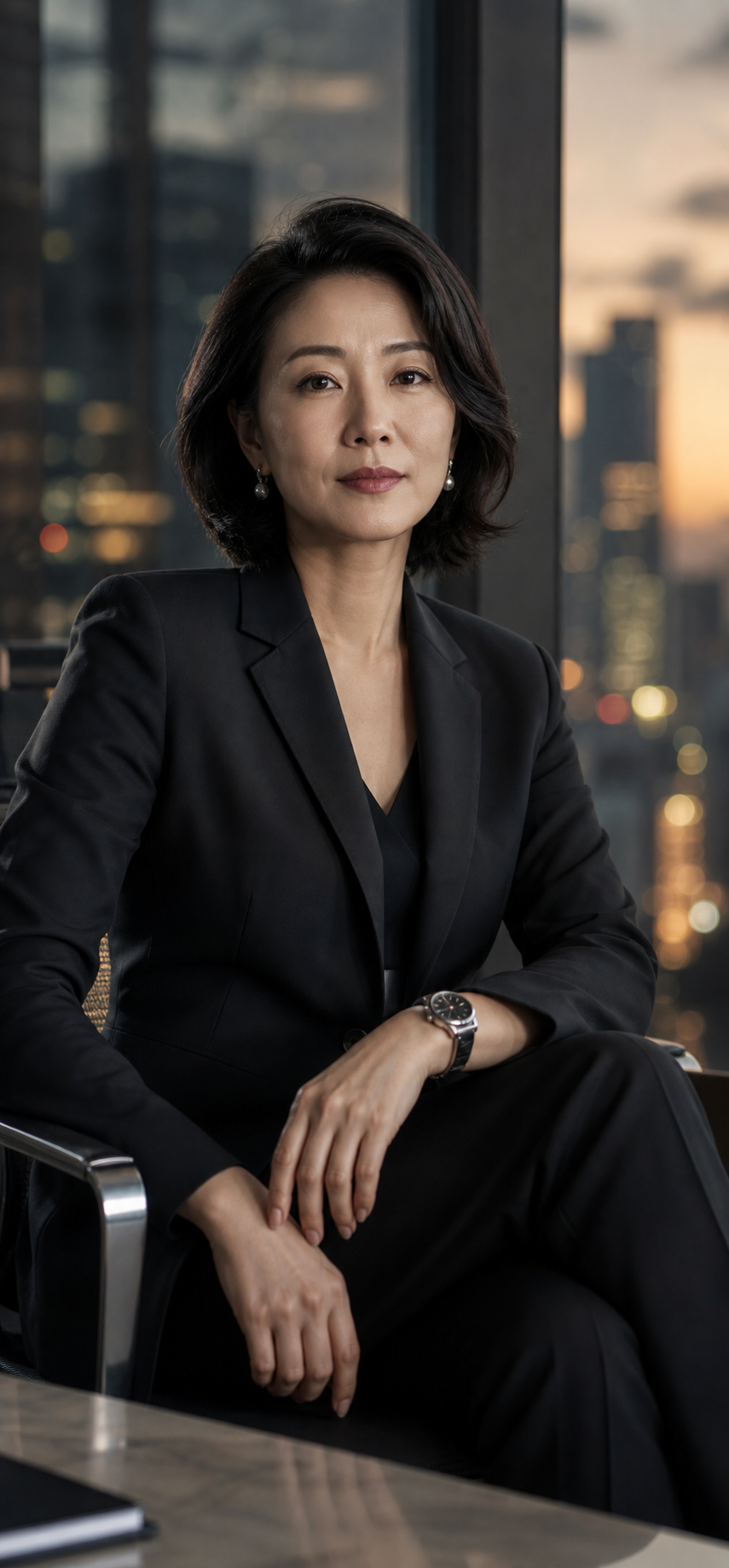 Business woman portrait in a dark city office