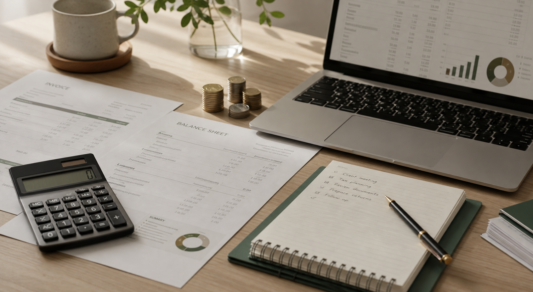 Tax desk and calculator